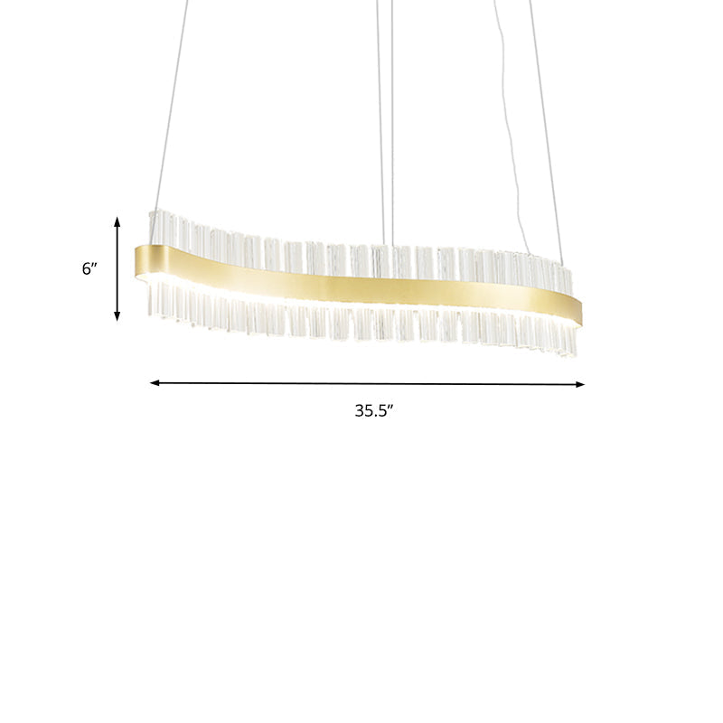 Modern Gold LED Hanging Glass Wavy Chandelier for Kitchen Island - 35.5"/47" Wide, Third Gear