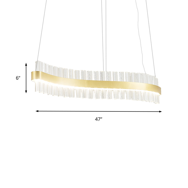 Modern Gold LED Hanging Glass Wavy Chandelier for Kitchen Island - 35.5"/47" Wide, Third Gear