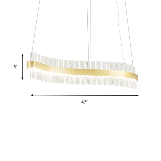 Modern Gold LED Hanging Glass Wavy Chandelier for Kitchen Island - 35.5"/47" Wide, Third Gear