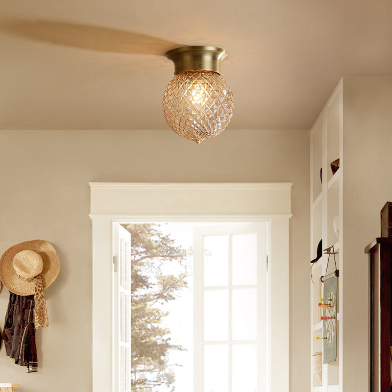 Modern Gold Flush Mount Light with Globe Prism Glass Shade - 1 Light Kitchen Flush Lighting