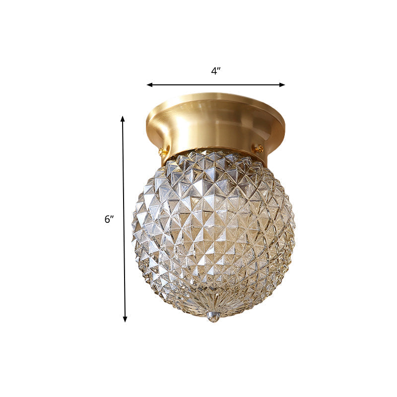 Modern Gold Flush Mount Light with Globe Prism Glass Shade - 1 Light Kitchen Flush Lighting