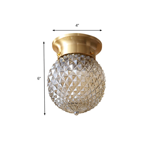 Modern Gold Flush Mount Light with Globe Prism Glass Shade - 1 Light Kitchen Flush Lighting