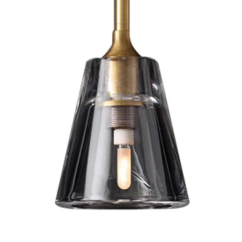 Modern Black/Brass/Chrome Cone Pendant Lamp with LED Double Smoke Glass Ceiling Fixture