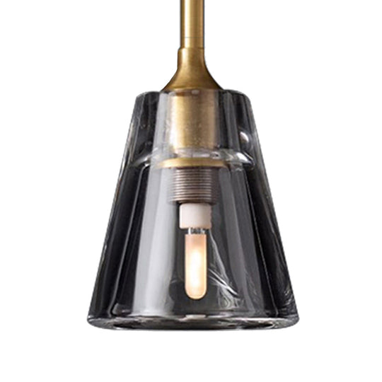 Modern Black/Brass/Chrome Cone Pendant Lamp with LED Double Smoke Glass Ceiling Fixture