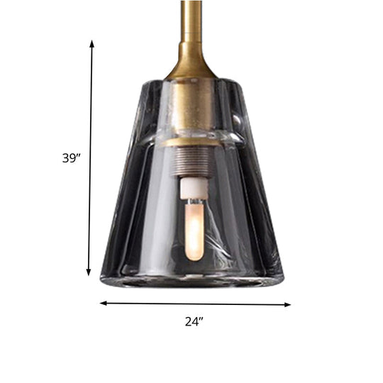 Modern Black/Brass/Chrome Cone Pendant Lamp with LED Double Smoke Glass Ceiling Fixture