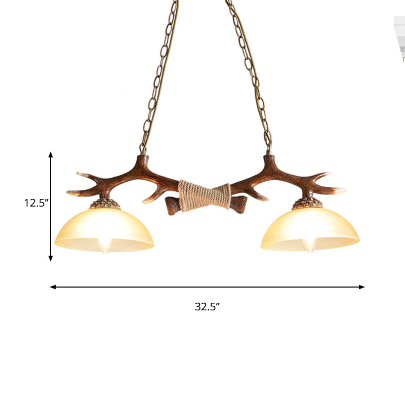 Rustic Glass Hanging Lamp with Wood and Rope Accents - Bowl Shade Pendant (Amber, 2 Bulbs)