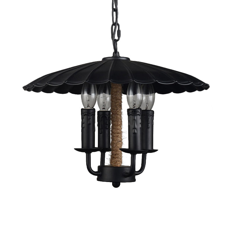 Retro Style Wavy Pendant Light with 4 Metal Candle Bulbs in Black - Ideal for Dining Room