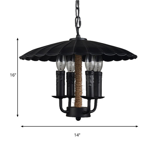 Retro Style Wavy Pendant Light with 4 Metal Candle Bulbs in Black - Ideal for Dining Room