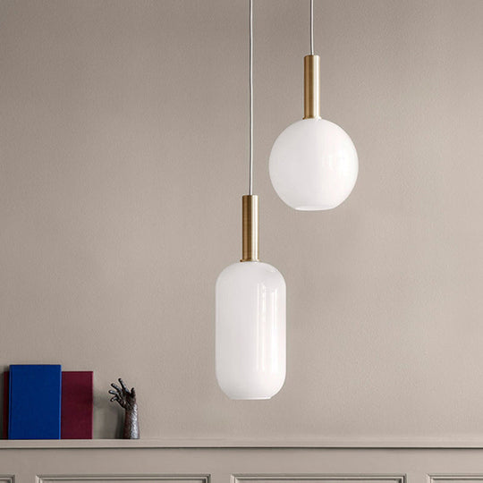 Modern White Glass Pendant Lighting – 1 Light Brass LED Ceiling Lamp Fixture