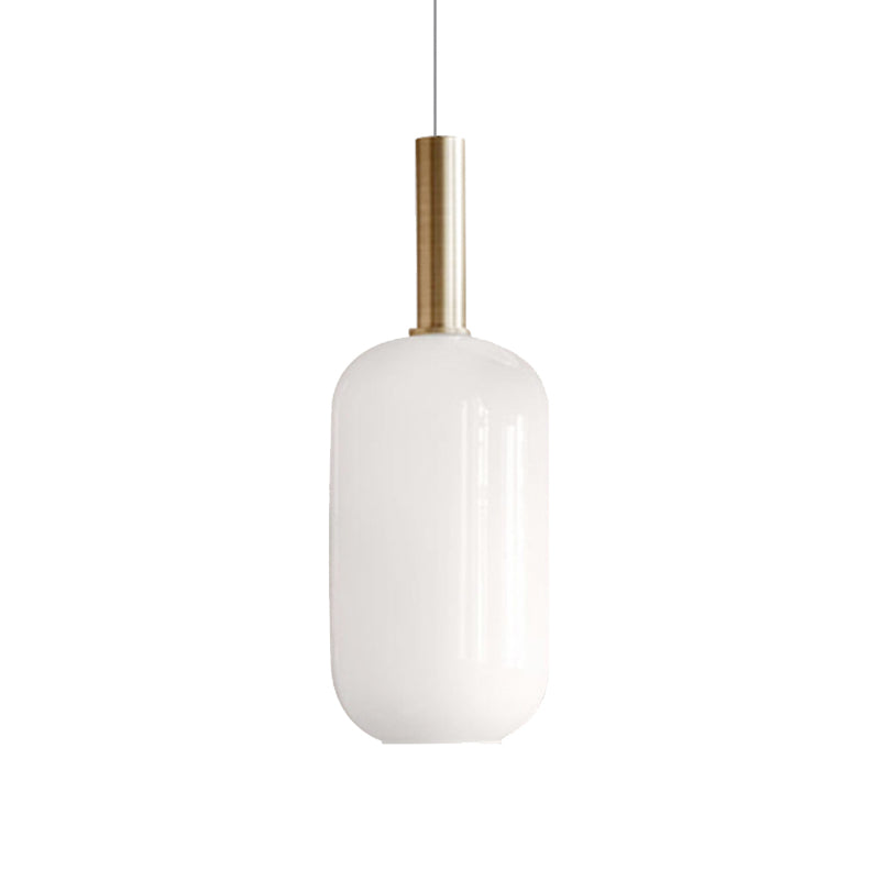 Modern White Glass Pendant Lighting – 1 Light Brass LED Ceiling Lamp Fixture