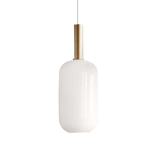 Modern White Glass Pendant Lighting – 1 Light Brass LED Ceiling Lamp Fixture