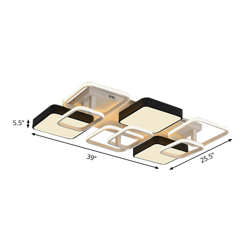 Modernist Acrylic Square Ceiling Flush Mount LED Light, 25.5"/39" Wide, Black