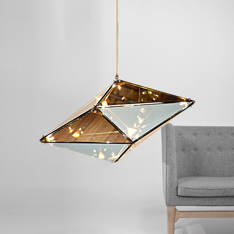 Modernist Diamond Pendant Lamp with Multi Lights - Amber/Smoke Glass - Living Room Ceiling Light - LED - 23.5"/31"/42" Wide