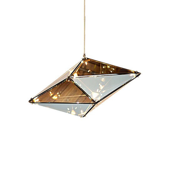 Modernist Diamond Pendant Lamp with Multi Lights - Amber/Smoke Glass - Living Room Ceiling Light - LED - 23.5"/31"/42" Wide