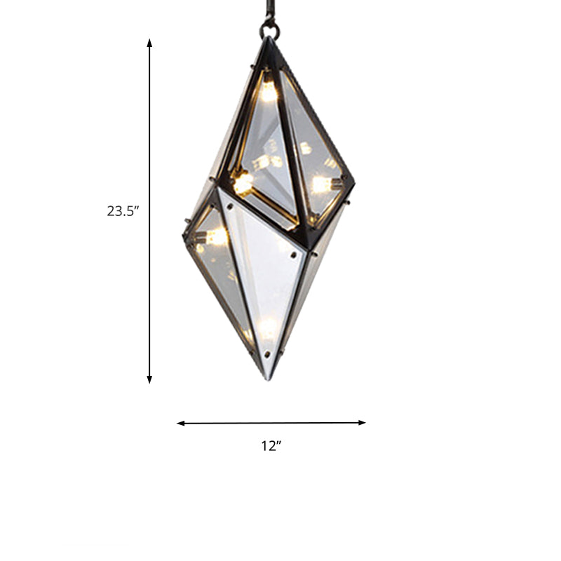 Modernist Diamond Pendant Lamp with Multi Lights - Amber/Smoke Glass - Living Room Ceiling Light - LED - 23.5"/31"/42" Wide