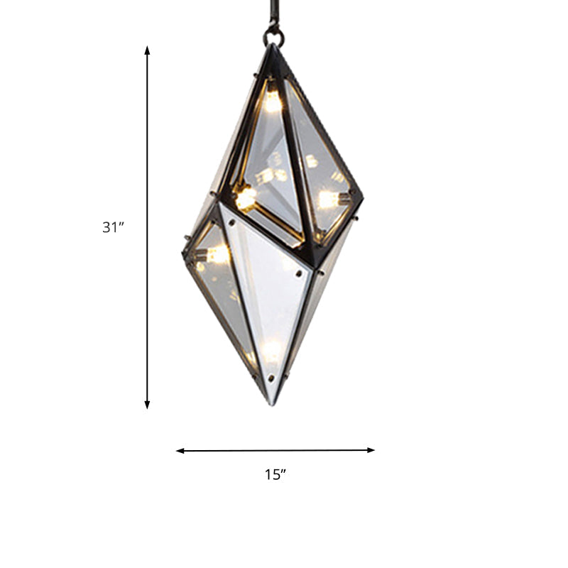 Modernist Diamond Pendant Lamp with Multi Lights - Amber/Smoke Glass - Living Room Ceiling Light - LED - 23.5"/31"/42" Wide