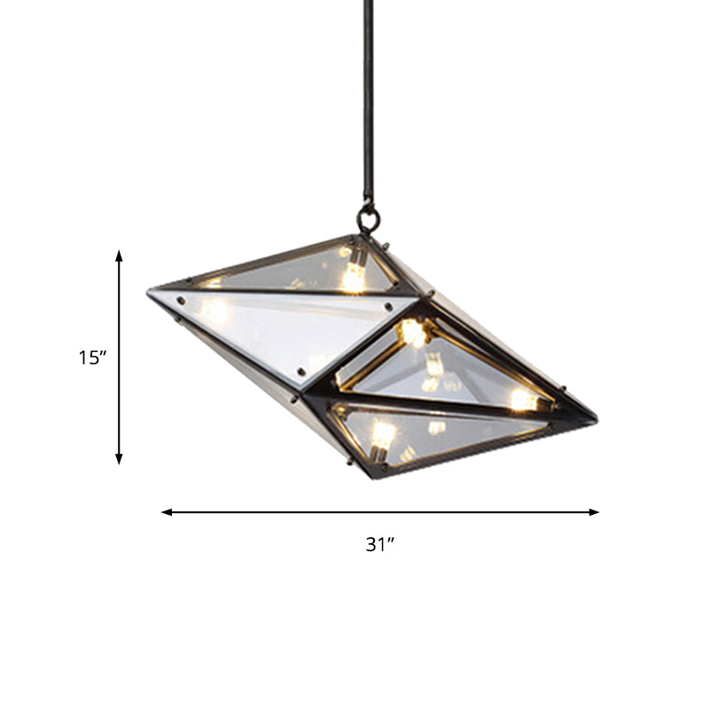 Modernist Diamond Pendant Lamp with Multi Lights - Amber/Smoke Glass - Living Room Ceiling Light - LED - 23.5"/31"/42" Wide