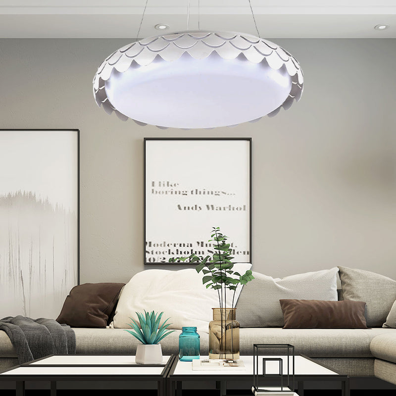 Contemporary Metal LED Fish Scale Pendant Lamp Kit – White/Gold, Warm/White/Natural Light, 19"/23" Wide