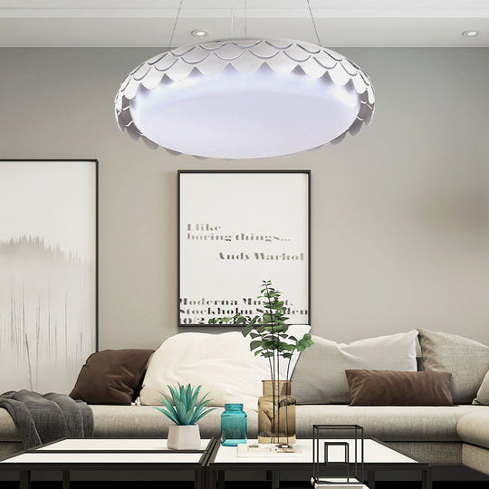 Contemporary Metal LED Fish Scale Pendant Lamp Kit – White/Gold, Warm/White/Natural Light, 19"/23" Wide