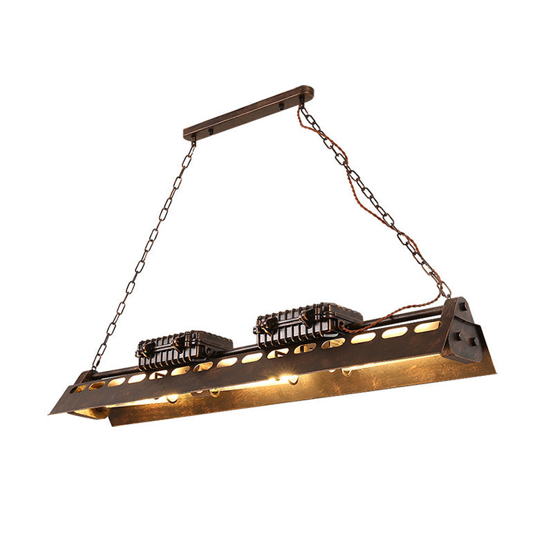 Metallic Train Chandelier with 3 Bulbs - Industrial Creative Hanging Light for Cottage Décor in Rust