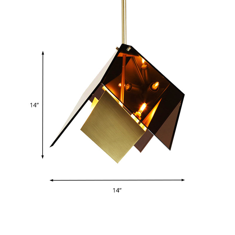 Modernist Amber Glass 3-Light Origami Pendant LED Ceiling Lamp Kit for Kitchen Hanging