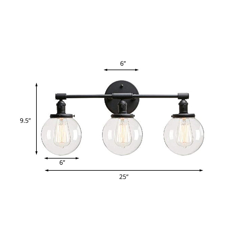 Outdoor Industrial Black Sconce Light with Clear Glass Bubble Shade – 3 Lights Fixture