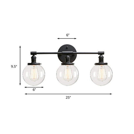 Outdoor Industrial Black Sconce Light with Clear Glass Bubble Shade – 3 Lights Fixture
