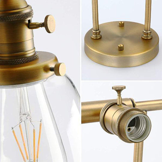 Industrial Brass Cone Wall Mounted Light Fixture - Clear Glass Lighting for Restaurants - 3-Bulb