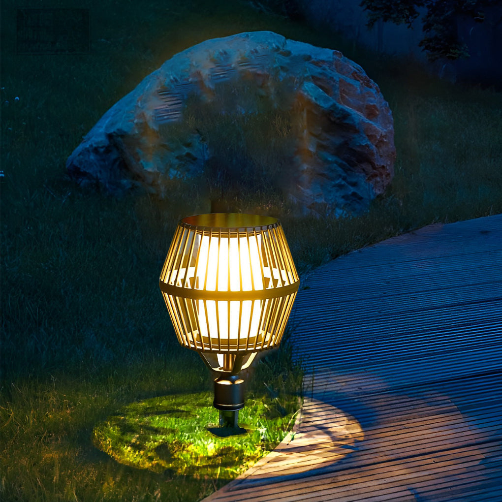 Modern Matte Black Solar Caged Lantern