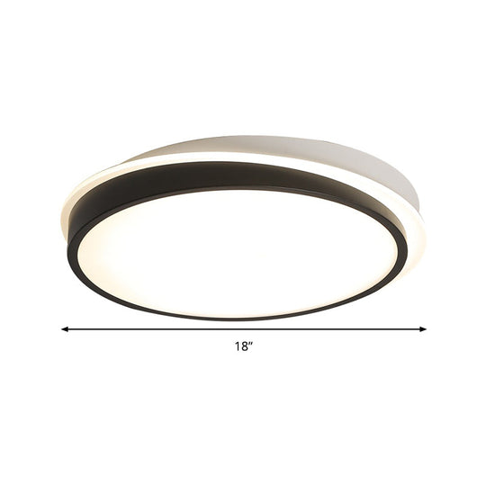 18"/23.5" Dia Black LED Flush Mount Ceiling Light - Simple Metal Design with Acrylic Diffuser - Warm/White Lighting for Study Room