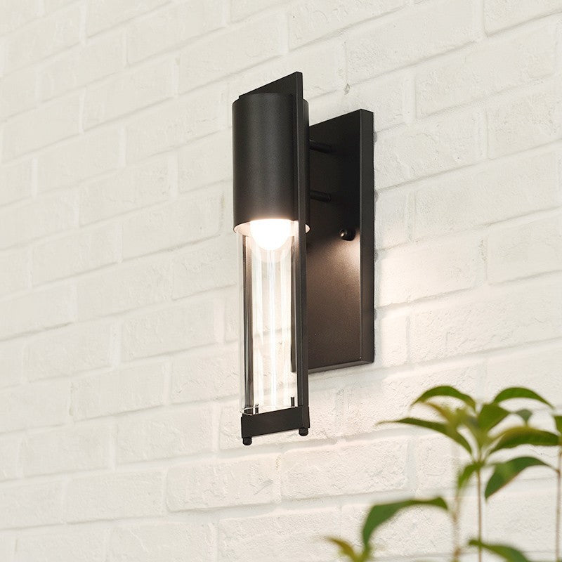 Modern Black/Rust Metal Wall Sconce with Clear Glass Shade - Outdoor Tube Light