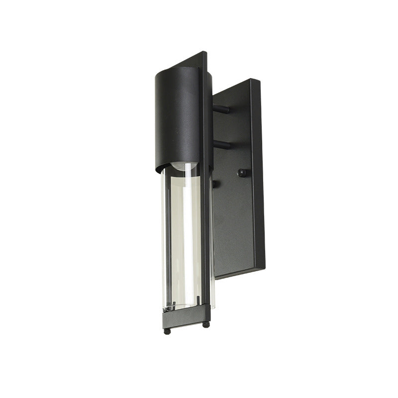 Modern Black/Rust Metal Wall Sconce with Clear Glass Shade - Outdoor Tube Light