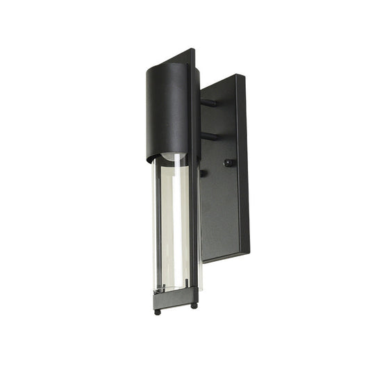 Modern Black/Rust Metal Wall Sconce with Clear Glass Shade - Outdoor Tube Light