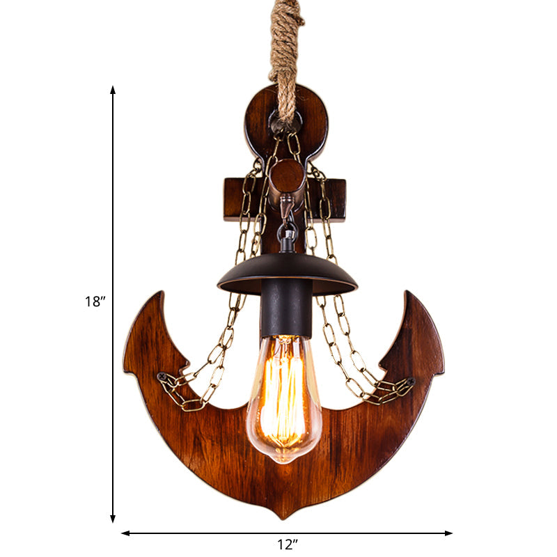 Vintage 1-Head Black Metal Wall Sconce with Wooden Anchor Decoration for Dining Room