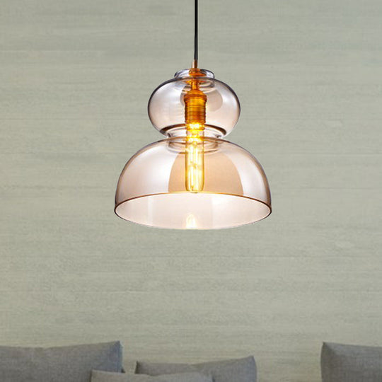 Curved Ceiling Pendant Light - Blue/Cognac Glass, 1 Bulb, 10"/11" Wide - Ideal for Restaurants