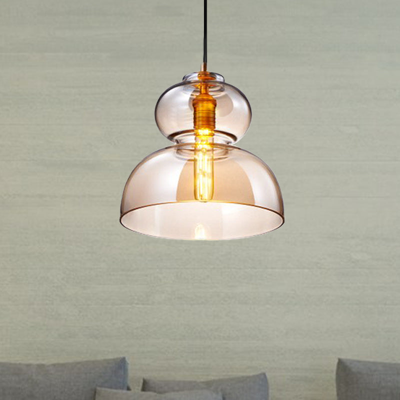 Curved Ceiling Pendant Light - Blue/Cognac Glass, 1 Bulb, 10"/11" Wide - Ideal for Restaurants