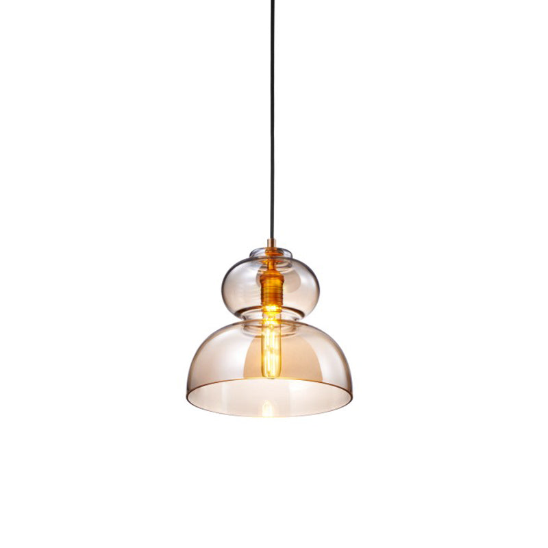 Curved Ceiling Pendant Light - Blue/Cognac Glass, 1 Bulb, 10"/11" Wide - Ideal for Restaurants