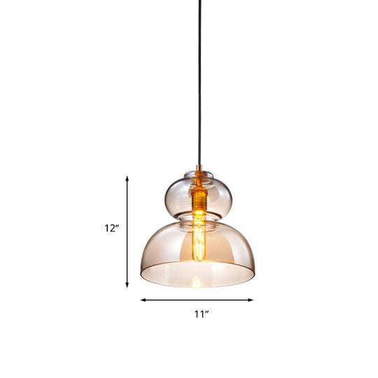 Curved Ceiling Pendant Light - Blue/Cognac Glass, 1 Bulb, 10"/11" Wide - Ideal for Restaurants