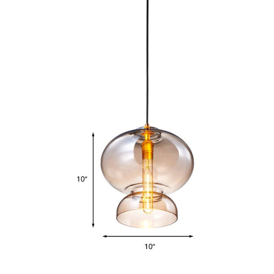 Curved Ceiling Pendant Light - Blue/Cognac Glass, 1 Bulb, 10"/11" Wide - Ideal for Restaurants