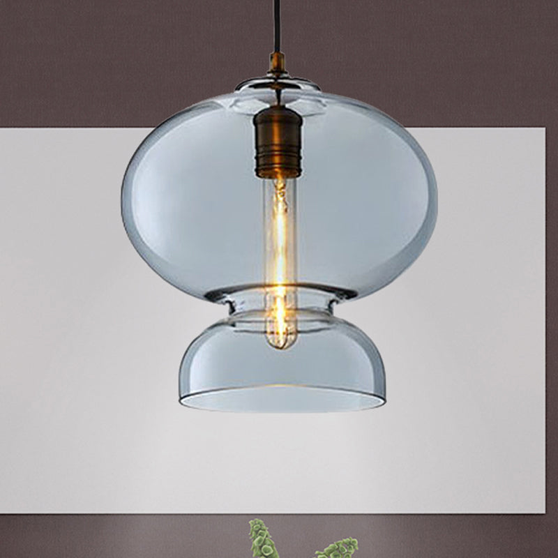 Curved Ceiling Pendant Light - Blue/Cognac Glass, 1 Bulb, 10"/11" Wide - Ideal for Restaurants