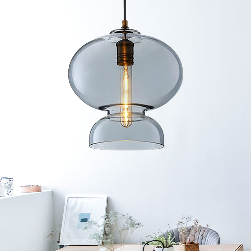 Curved Ceiling Pendant Light - Blue/Cognac Glass, 1 Bulb, 10"/11" Wide - Ideal for Restaurants