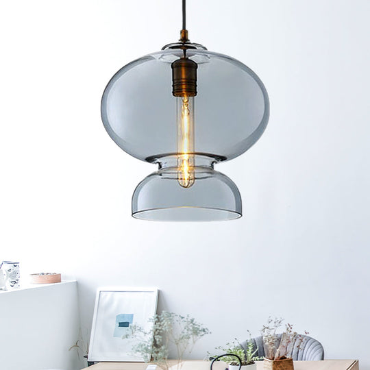 Curved Ceiling Pendant Light - Blue/Cognac Glass, 1 Bulb, 10"/11" Wide - Ideal for Restaurants