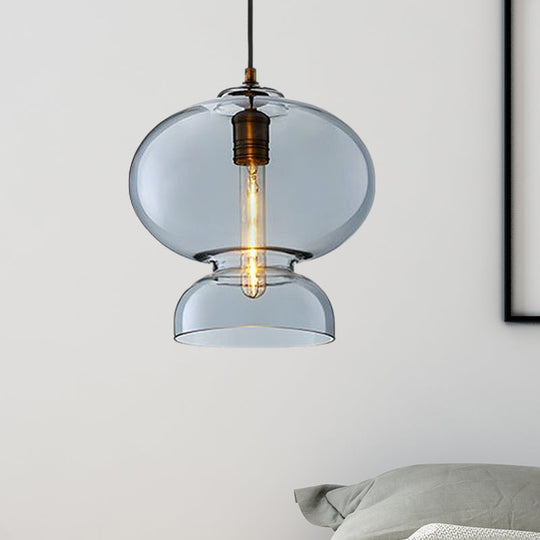 Curved Ceiling Pendant Light - Blue/Cognac Glass, 1 Bulb, 10"/11" Wide - Ideal for Restaurants