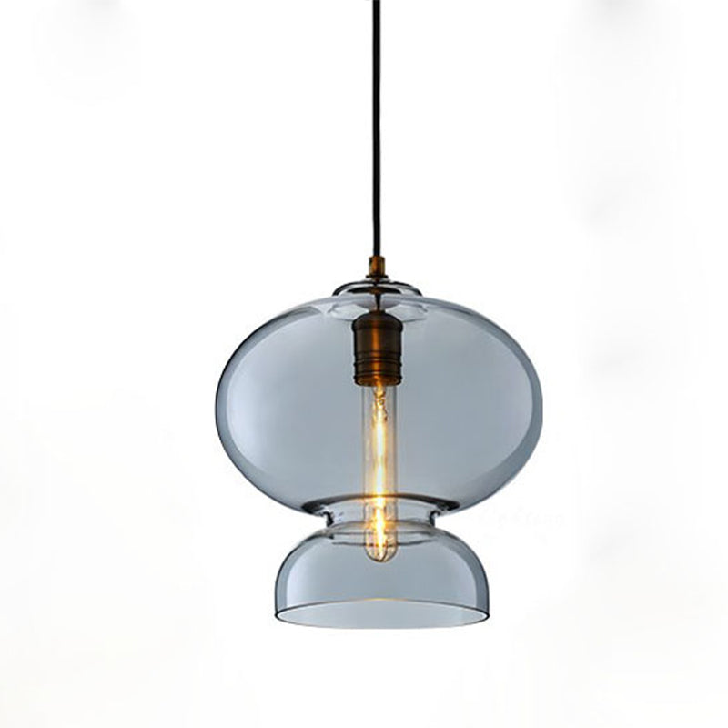 Curved Ceiling Pendant Light - Blue/Cognac Glass, 1 Bulb, 10"/11" Wide - Ideal for Restaurants