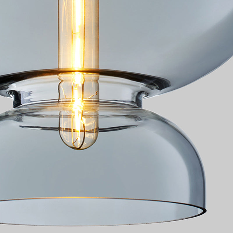 Curved Ceiling Pendant Light - Blue/Cognac Glass, 1 Bulb, 10"/11" Wide - Ideal for Restaurants