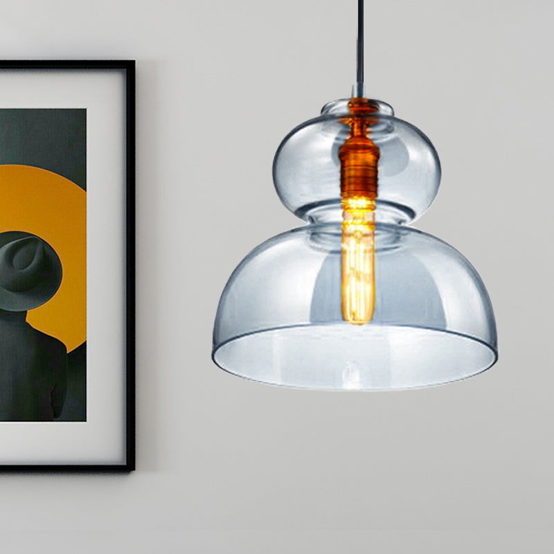 Curved Ceiling Pendant Light - Blue/Cognac Glass, 1 Bulb, 10"/11" Wide - Ideal for Restaurants