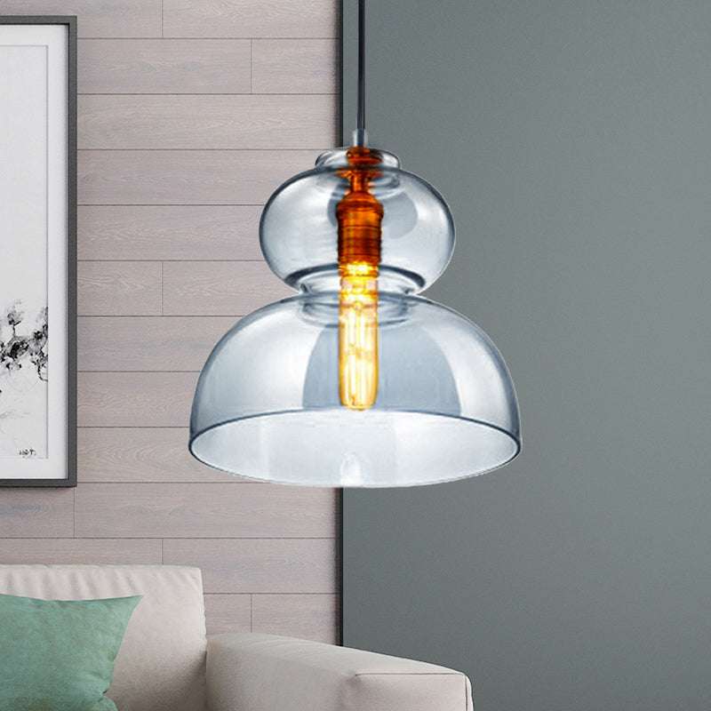 Curved Ceiling Pendant Light - Blue/Cognac Glass, 1 Bulb, 10"/11" Wide - Ideal for Restaurants