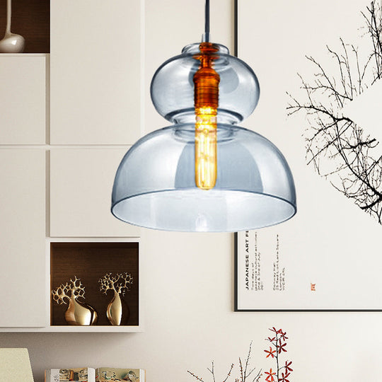Curved Ceiling Pendant Light - Blue/Cognac Glass, 1 Bulb, 10"/11" Wide - Ideal for Restaurants