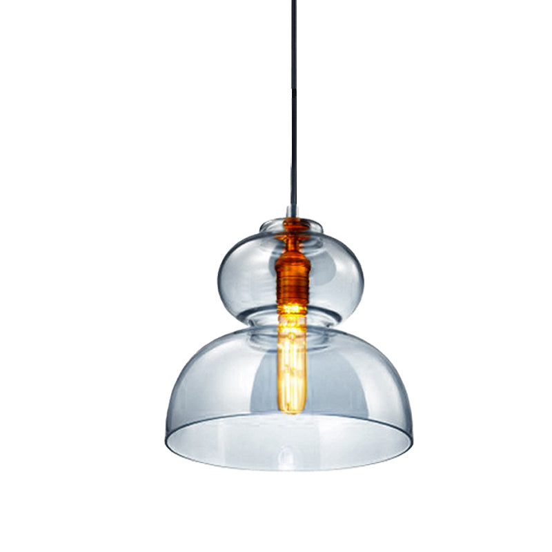 Curved Ceiling Pendant Light - Blue/Cognac Glass, 1 Bulb, 10"/11" Wide - Ideal for Restaurants