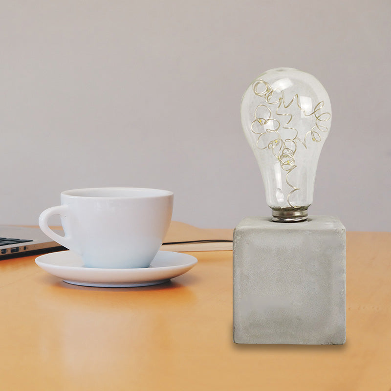 Industrial Cement Table Lamp in Gray for Kids' Bedroom Lighting